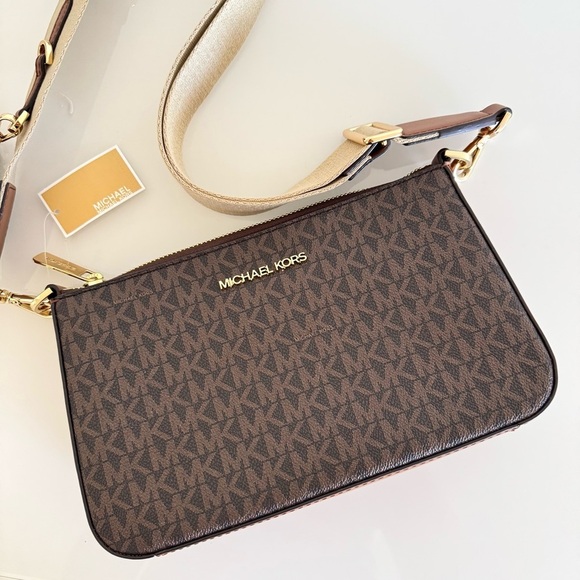 NWT! Michael Kors Jet Set Logo Crossbody Bag, Brown - Picture 3 of 14